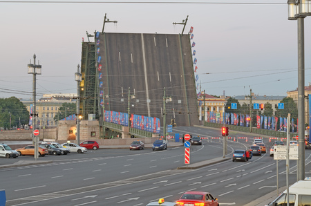 Saint.Petersburg.Russia.July.04.2018.palace bridge.It is open to the passage of ships.At this time there is a season of navigation.のeditorial素材