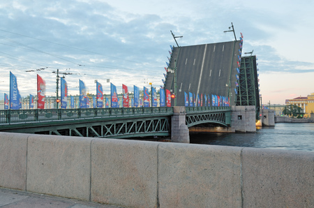 Saint.Petersburg.Russia.July.04.2018.palace bridge.It is open to the passage of ships.At this time there is a season of navigation.のeditorial素材