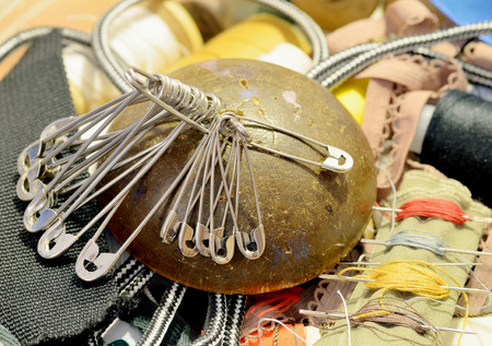 Metal safety pin for fastening.Used in everyday life.の写真素材