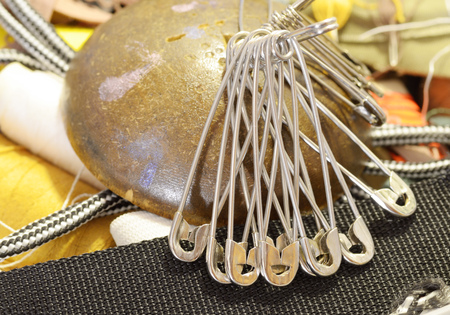 Metal safety pin for fastening.Used in everyday life.の写真素材