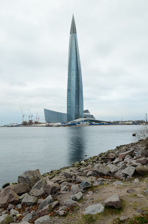 Saint-Petersburg.Russia.November.18.2018.The building of the Okhta-center.Office building of Gazprom of Russia.This skyscraper with a height of 462 meters.のeditorial素材