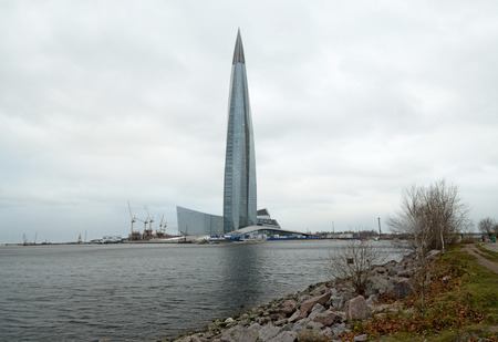Saint-Petersburg.Russia.November.18.2018.The building of the Okhta-center.Office building of Gazprom of Russia.This skyscraper with a height of 462 meters.のeditorial素材
