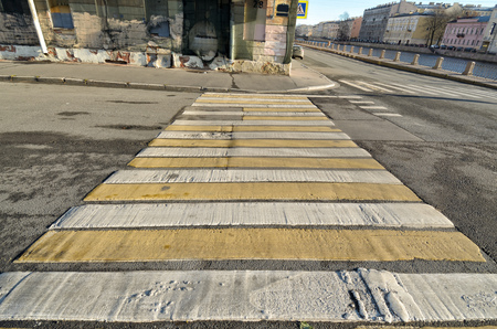 Marking pedestrian crossing.In the form of parallel white stripe .の写真素材