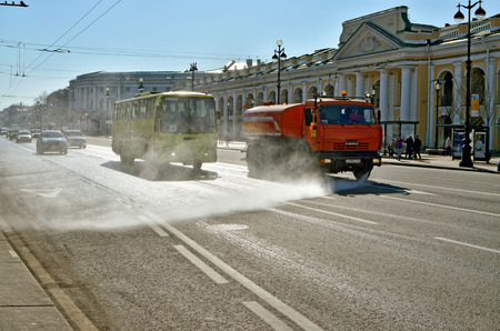Saint-Petersburg.Russia.April.21.2019.Special vehicles for watering roads.They are used in dry weather.のeditorial素材