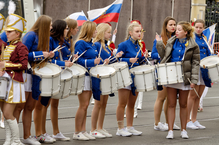 Saint-Petersburg.Russia.May.26. 2019.St. Petersburg Birthday Celebration.Various activities and entertainment were held.There was a march of drummers from different bands.のeditorial素材
