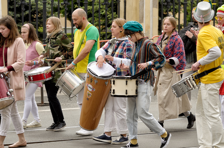 Saint-Petersburg.Russia.May.26. 2019.St. Petersburg Birthday Celebration.Various activities and entertainment were held.There was a march of drummers from different bands.のeditorial素材