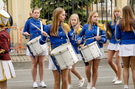 Saint-Petersburg.Russia.May.26. 2019.St. Petersburg Birthday Celebration.Various activities and entertainment were held.There was a march of drummers from different bands.のeditorial素材