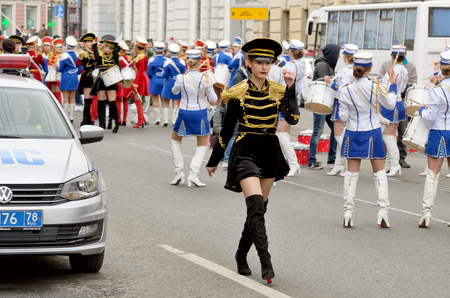 Saint-Petersburg.Russia.May.26. 2019.St. Petersburg Birthday Celebration.Various activities and entertainment were held.There was a march of drummers from different bands.のeditorial素材