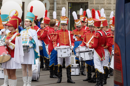 Saint-Petersburg.Russia.May.26. 2019.St. Petersburg Birthday Celebration.Various activities and entertainment were held.There was a march of drummers from different bands.のeditorial素材