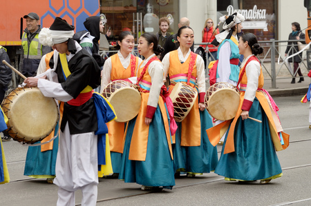 Saint-Petersburg.Russia.May.26. 2019.St. Petersburg Birthday Celebration.Various activities and entertainment were held.There was a march of drummers from different bands.のeditorial素材