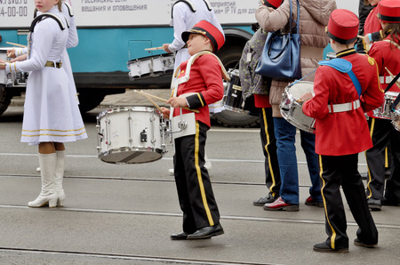 Saint-Petersburg.Russia.May.26. 2019.St. Petersburg Birthday Celebration.Various activities and entertainment were held.There was a march of drummers from different bands.のeditorial素材