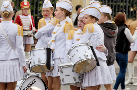 Saint-Petersburg.Russia.May.26. 2019.St. Petersburg Birthday Celebration.Various activities and entertainment were held.There was a march of drummers from different bands.のeditorial素材