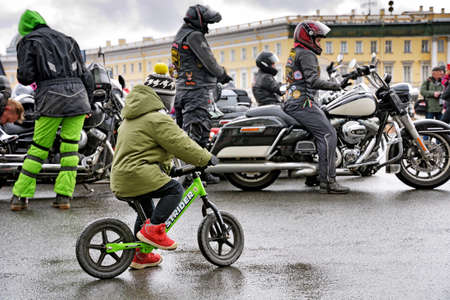 Saint-Petersburg.Russia.April 24.2021 Bikers have opened the 2021 motorcycle season in St. Petersburg.From the very morning, motorcyclists began to arrive at the Palace Square.A lot of spectators gather at the festival, concerts are held.のeditorial素材