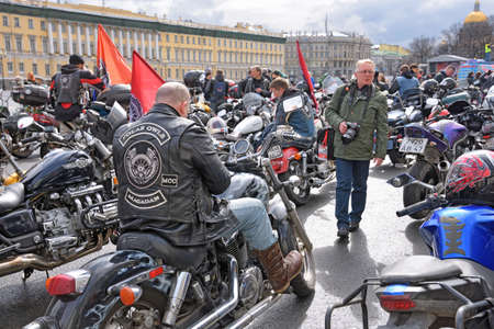 Saint-Petersburg.Russia.April 24.2021 Bikers have opened the 2021 motorcycle season in St. Petersburg.From the very morning, motorcyclists began to arrive at the Palace Square.A lot of spectators gather at the festival, concerts are held.のeditorial素材