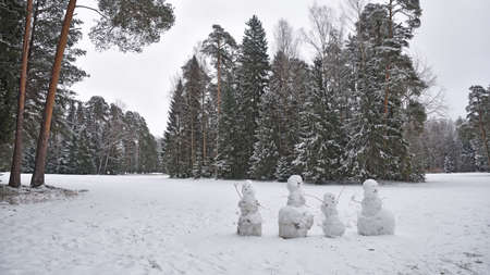 Children blinded snowmen.This is winter fun for children.の写真素材