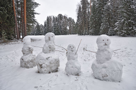 Children blinded snowmen.This is winter fun for children.の写真素材