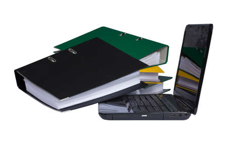 Colored folders with documents on a computer isolated on white .の写真素材