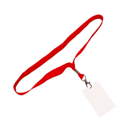 Badge Isolated on white background. on red shoelace/の写真素材
