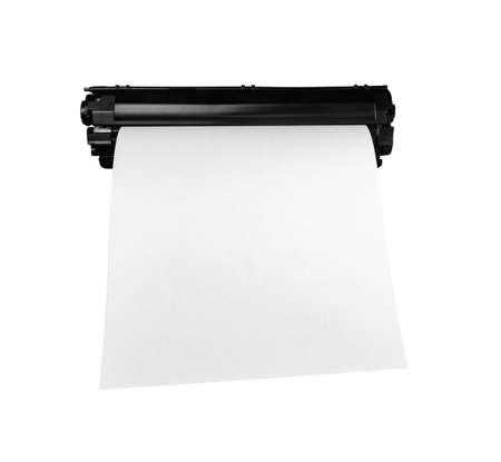 Cartridge with a sheet of paper, isolated on white background.の写真素材
