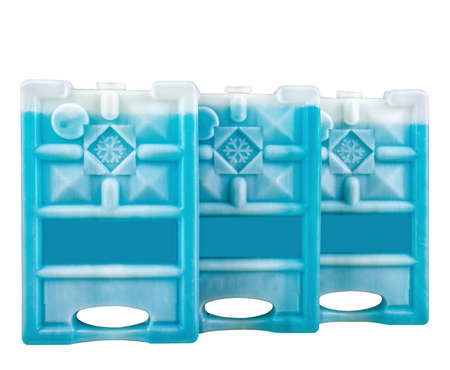 Ice battery in a row, isolated on white background.の写真素材