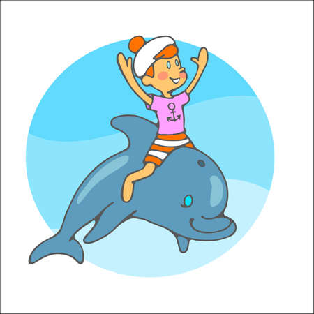 boy and dolphinのイラスト素材