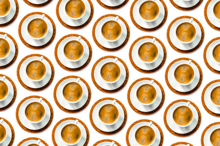Isolated background with evenly spaced espresso cups.の写真素材