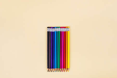 Back to school creative template with colored pencils.の写真素材