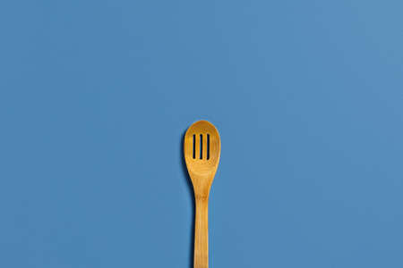 Dieting concept. Isolated blue background in the center of a picture. Flat lay, top view, place for your text.の写真素材