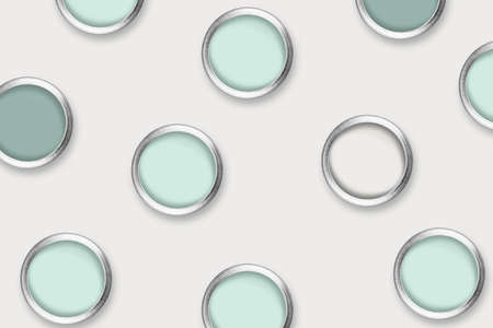 Pastel pink background with cans of color paint.