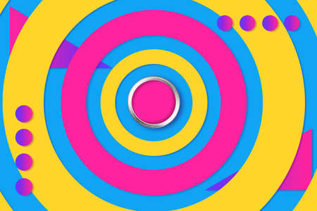 Repair me. Zine culture color renovation background with one pink paint can and colorful circles on...