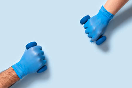 Home workouts or in the gym with social distancing.の写真素材