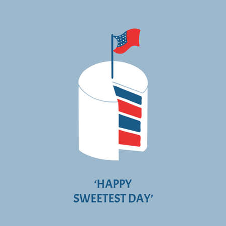 Happy Sweetest Day. Minimalist vector cake in the colors of the American flag and a small flag in the center.のイラスト素材