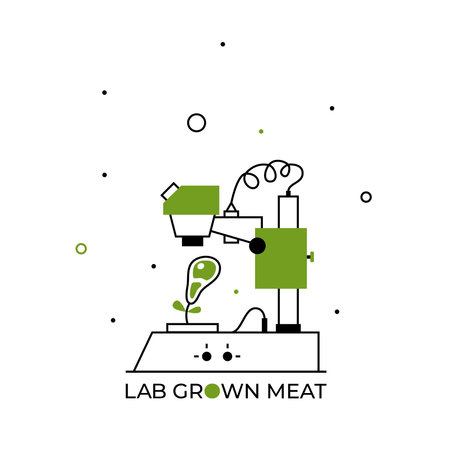 Vector illustration. The concept of plant based meat grown in laboratory. With concern for the planet and love for animals.のイラスト素材