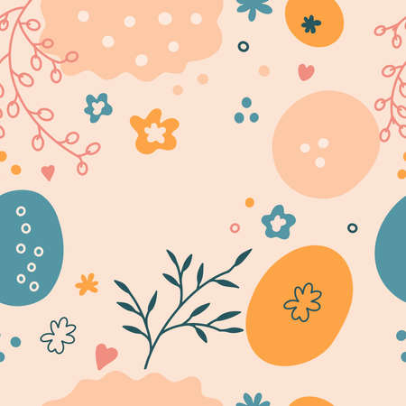 Happy Easter seamless pattern. Square abstract composition in pastel-colored.のイラスト素材