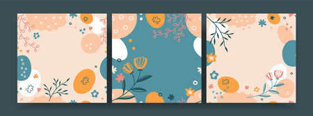 Vector set of post creative pictures. Three squares abstract compositions with place for text.