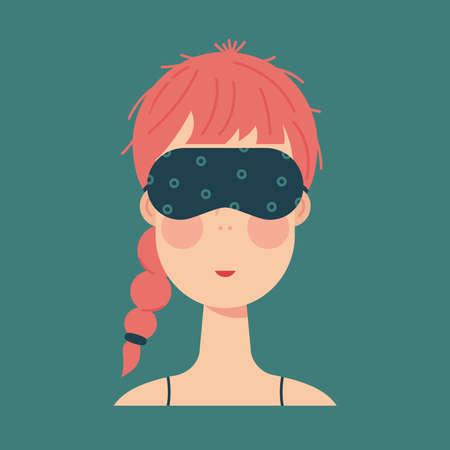 One woman with ginger hair in sleep mack on green background. Beauty avatar for one person.のイラスト素材