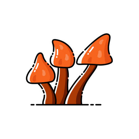 Group of orange mystical poisonous mushrooms on white isolated background.のイラスト素材