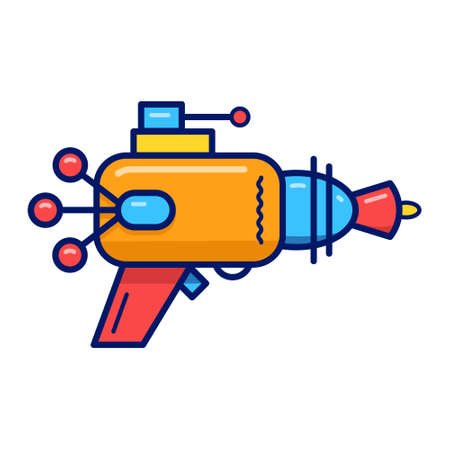 Vector illustration with one cartoon retro blaster. Yellow laser weapon on white background.のイラスト素材