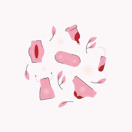 Vector illustration with set of eco friendly personal hygiene products during menstruation.のイラスト素材