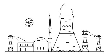 Nuclear or atomic power plant drawing in line art style.のイラスト素材
