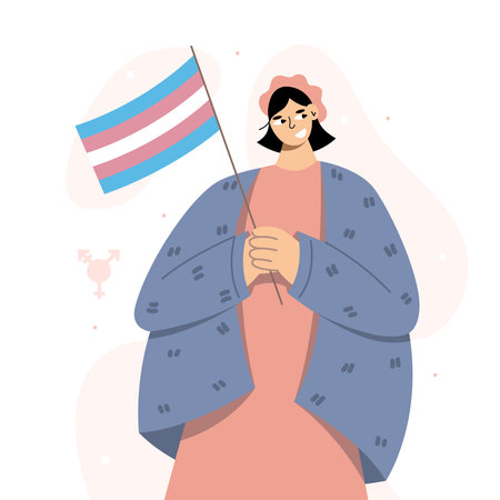 Transgender african-american person with color flag. LGBTQ pride month.のイラスト素材