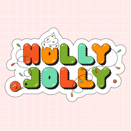 Sticker Christmas groovy Holly Jolly. Noel garland toys creamy cap.のイラスト素材
