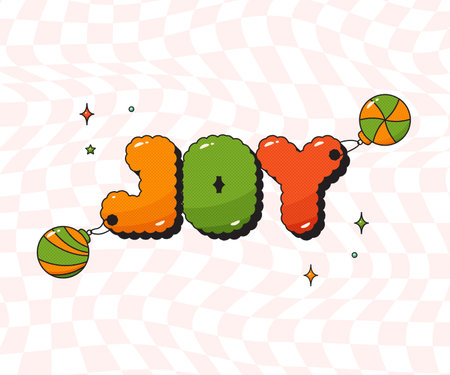 Christmas groovy sticker halftone text Joy and balls.のイラスト素材