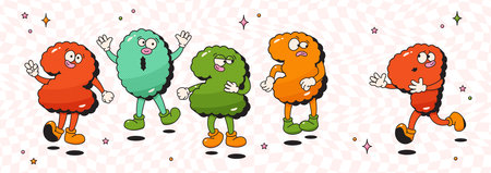 Christmas groovy mascot characters. 2024 happy noel letters.のイラスト素材