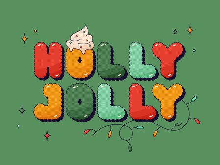 Groovy Christmas halftone Post. Green background with color noel phrase.のイラスト素材
