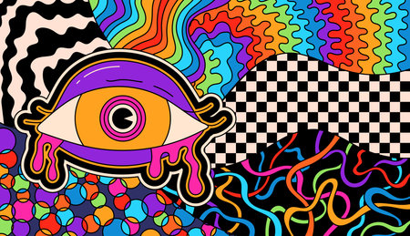 Coloring psychedelic groovy print with eye.のイラスト素材