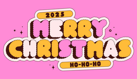 Merry Christmas Happy Holidays groovy card.のイラスト素材