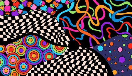 Psychedelic groovy doodle checkerboard coloring page.のイラスト素材