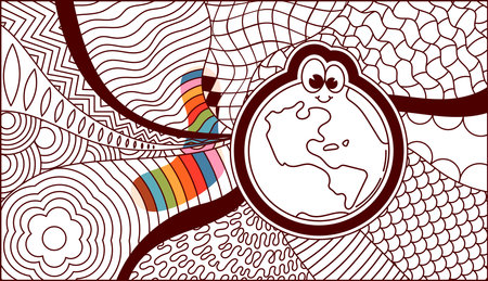 psychedelic coloring page checkerboards with earth muzzle.のイラスト素材