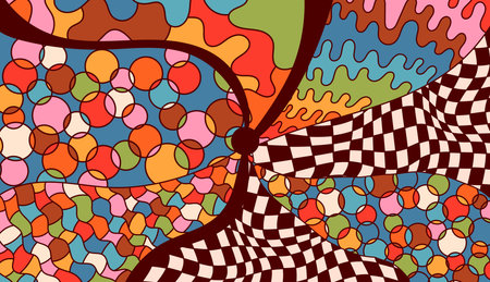 Psychedelic coloring page groovy warm color.のイラスト素材